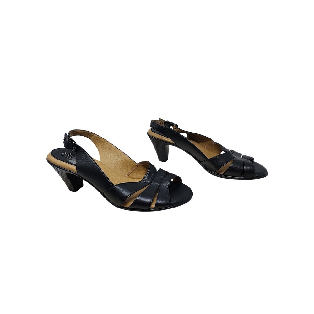 Softspots Neima Sandals 11M Wom Black Leather‎ Pillowtop Slingback Heels Comfort